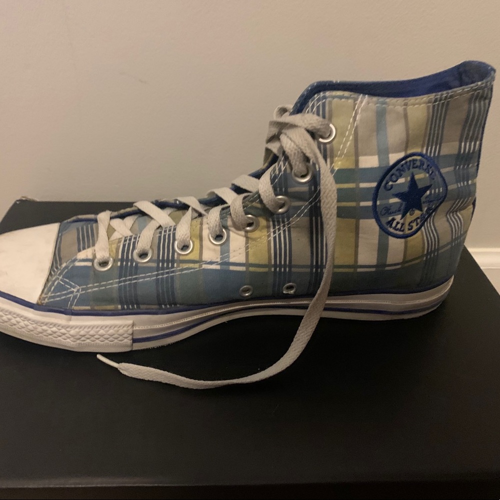 RARE Green/Blue Plaid Converse High Tops Size 11